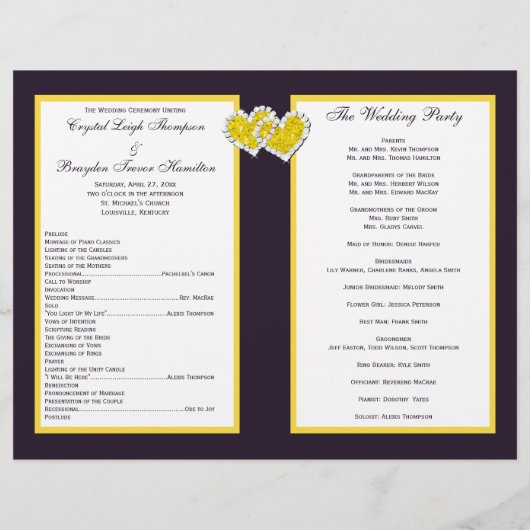 Floral jaune violet blanc, Programme de mariage de (Dos)