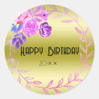 Floral Joy : Joyeux Sticker Rond Anniversaire