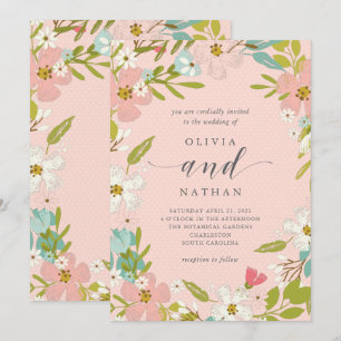 Floral joyeux sur le faire-part de mariage du rose