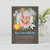 Floral Jungle Safari Wreath Baby Boy Faire-part (Debout devant)