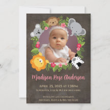 Floral Jungle Safari Wreath Baby Girl Faire-part