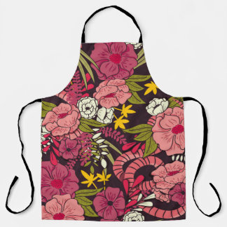 Floral jungle with snakes pattern, tropical flower schort
