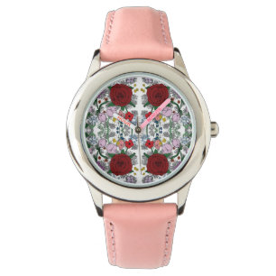 Floral Kaleidoscope Roestvrij staal Roze Horloge