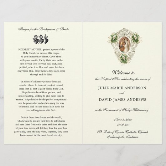 Floral katholiek latijn mis bruiloft programma (Voorkant)