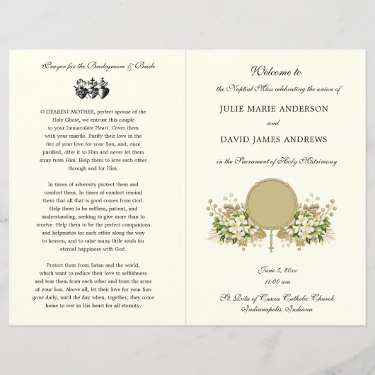 Floral Katholieke bruiloft programma (Voorkant)