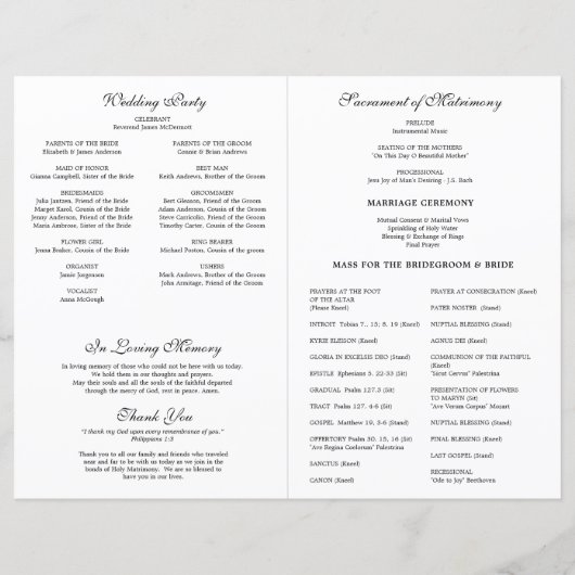 Floral Katholieke bruiloft programma (Achterkant)