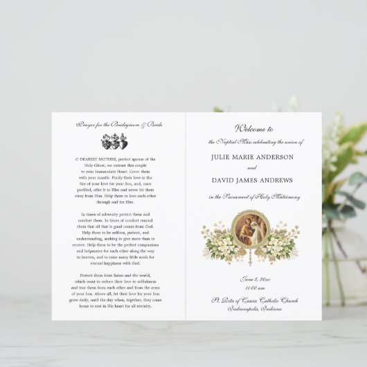 Floral Katholieke bruiloft programma (Staand voorkant)