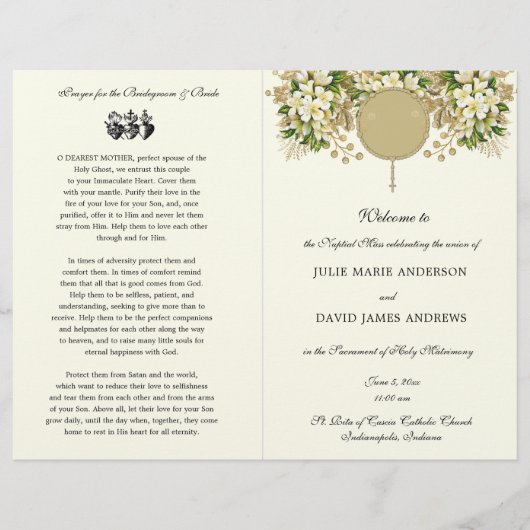 Floral Katholieke bruiloft programma (Voorkant)