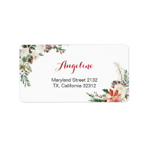 Floral kerstbruiloft Modern Address Label