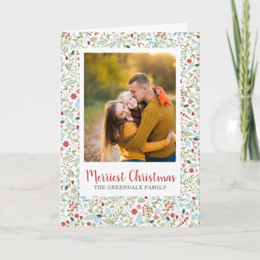 Floral kerstfeestay Pattern Fotogroet Kaart (Voorkant)