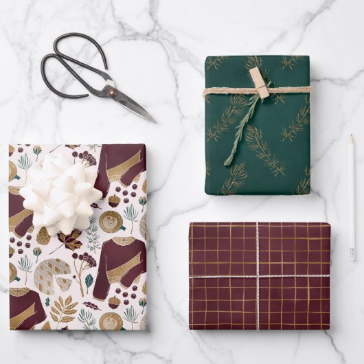 Floral-kerstfeestfeest Inpakpapier Vel (Voorkant)