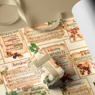 Floral-kerstmuziek op Antiek scrollen Cadeaupapier