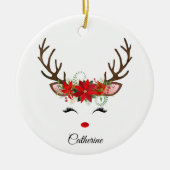 Floral kerstrenrendiernaam keramisch ornament (Voorkant)