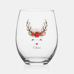 Floral kerstrenrendiernaam wijnglas zonder voet