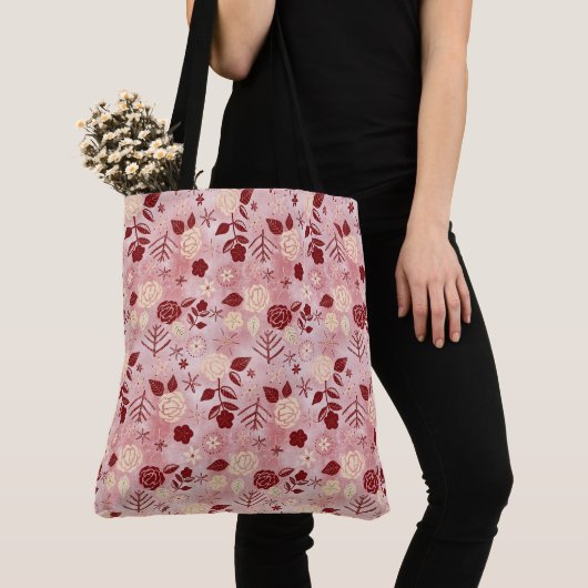 Floral kerstroos canvas tas (Dichtbij)