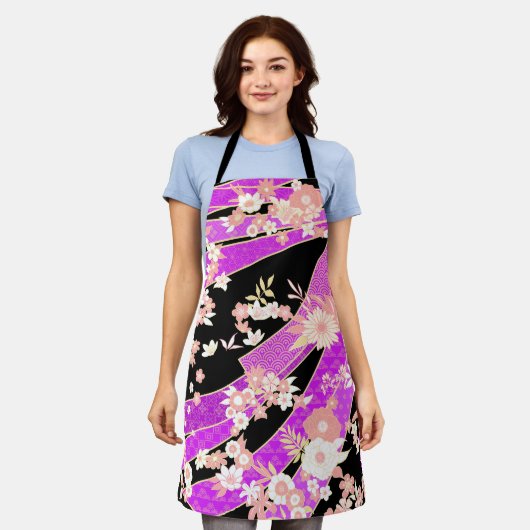 Floral Kimono Pattern Violet Pink Schort (Gedragen)