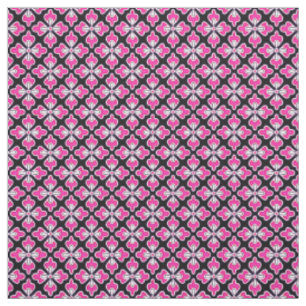 Floral kimono print, fuchsia roze en zwart stof