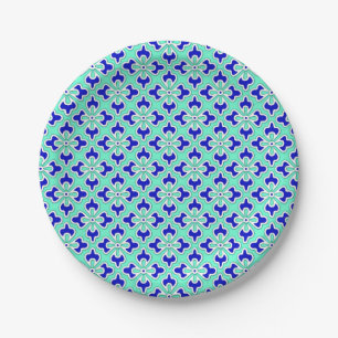 Floral kimono print, indigo en blauw hemel papieren bordje