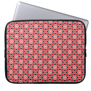 Floral kimono print, rood, zwart en wit laptop sleeve
