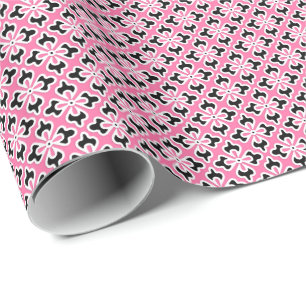 Floral kimono print, roze, zwart-wit cadeaupapier