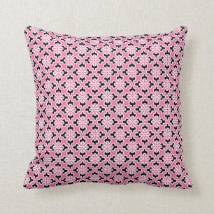 Floral kimono print, roze, zwart-wit kussen