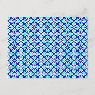 Floral kimono print, turquoise en kobalt blue briefkaart