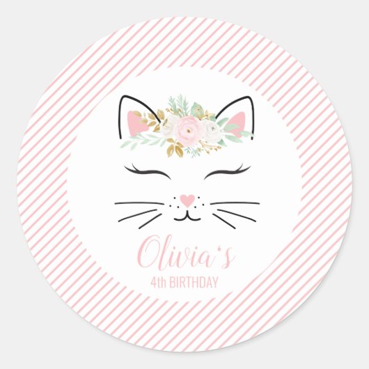 Floral Kitten Anniversaire Stickers kitch visage (Devant)