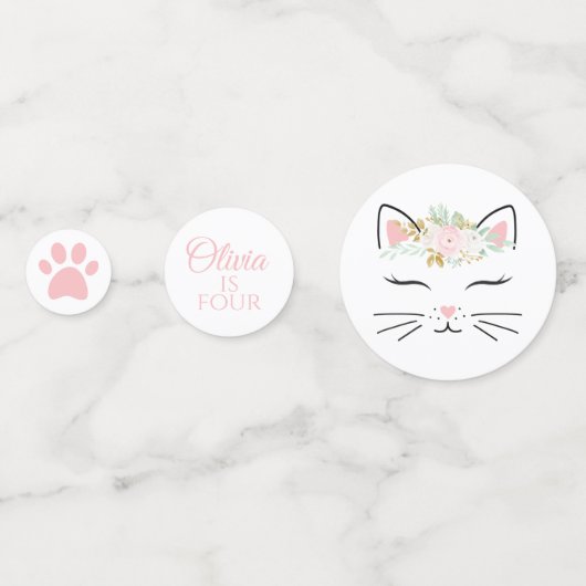 Floral Kitten fête d'anniversaire Confetti (Devant)