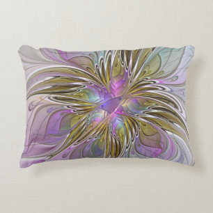 Floral kleurrijk Abstract fractal met roze en goud Accent Kussen
