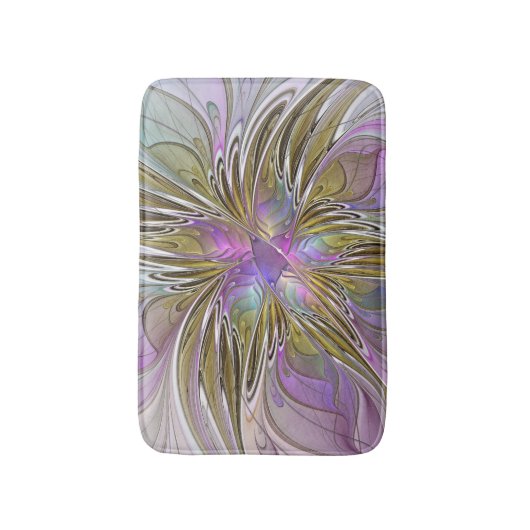 Floral kleurrijk Abstract fractal met roze en goud Badmat (Voorkant Verticaal)