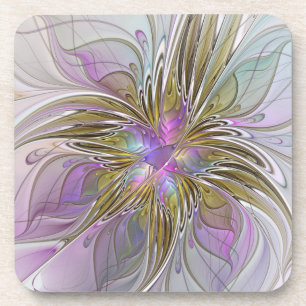 Floral kleurrijk Abstract fractal met roze en goud Bier Onderzetter