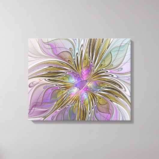Floral kleurrijk Abstract fractal met roze en goud Canvas Afdruk (Voorkant)