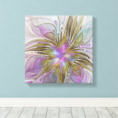 Floral kleurrijk Abstract fractal met roze en goud Canvas Afdruk (Insitu (Houten vloer))