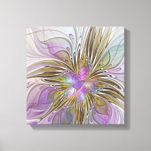 Floral kleurrijk Abstract fractal met roze en goud Canvas Afdruk (Voorkant)