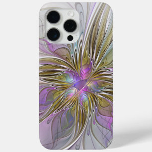 Floral kleurrijk Abstract fractal met roze en goud iPhone 15 Pro Max Hoesje