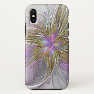 Floral kleurrijk Abstract fractal met roze en goud iPhone X Hoesje