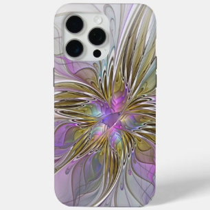 Floral kleurrijk Abstract fractal met roze en goud iPhone 15 Pro Max Hoesje