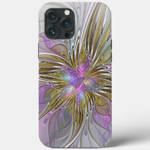 Floral kleurrijk Abstract fractal met roze en goud iPhone 13 Pro Max Hoesje