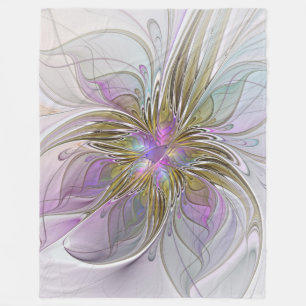 Floral kleurrijk Abstract fractal met roze en goud Fleece Deken