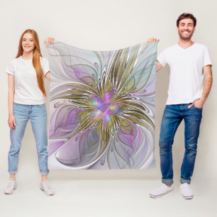 Floral kleurrijk Abstract fractal met roze en goud Fleece Deken