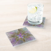 Floral kleurrijk Abstract fractal met roze en goud Glazen Onderzetter (Schuin)