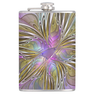 Floral kleurrijk Abstract fractal met roze en goud Heupfles