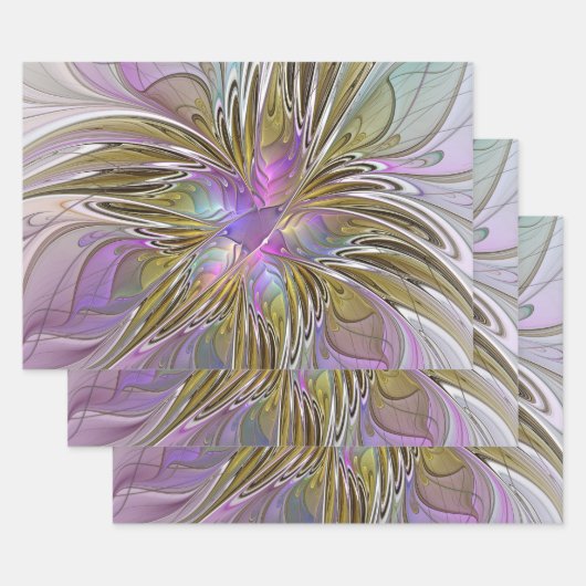 Floral kleurrijk Abstract fractal met roze en goud Inpakpapier Vel (Set)