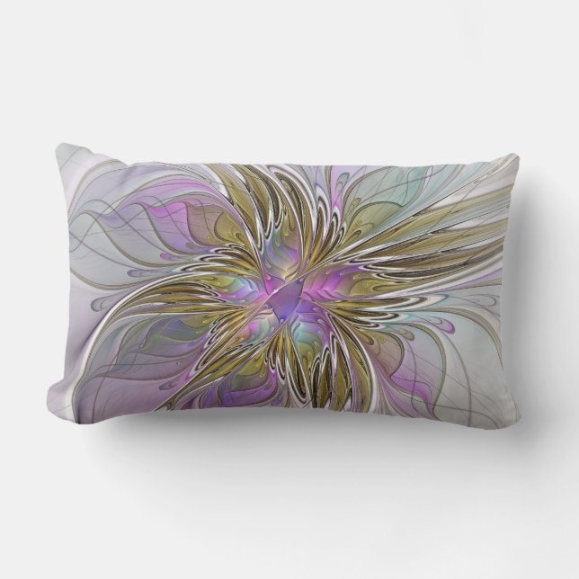 Floral kleurrijk Abstract fractal met roze en goud Kussen (Voorkant)