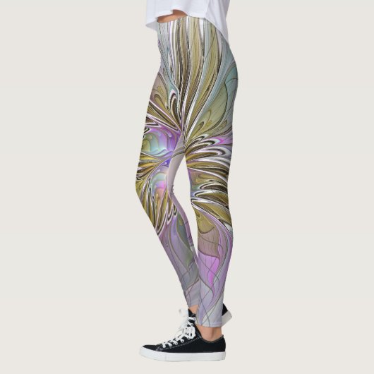Floral kleurrijk Abstract fractal met roze en goud Leggings (Links)