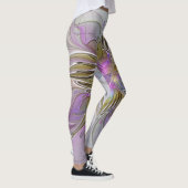 Floral kleurrijk Abstract fractal met roze en goud Leggings (Rechts)