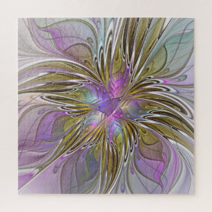Floral kleurrijk Abstract fractal met roze en goud Legpuzzel