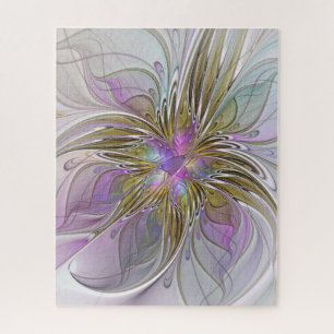 Floral kleurrijk Abstract fractal met roze en goud Legpuzzel