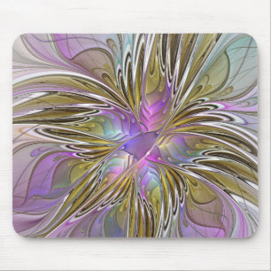 Floral kleurrijk Abstract fractal met roze en goud Muismat