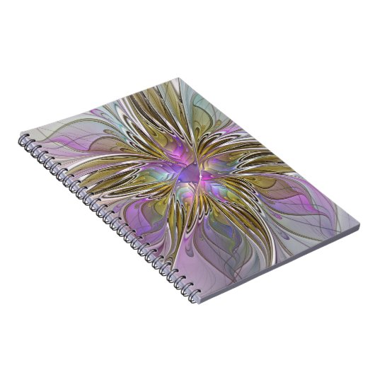 Floral kleurrijk Abstract fractal met roze en goud Notitieboek (Rechterzijde)